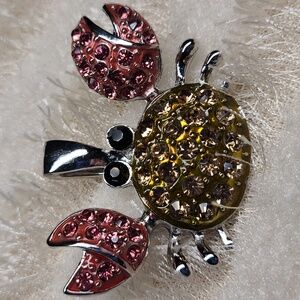 RARE Roman Crab Pendant RMN Pink Jewels Magnetic Loop Clasp Vntg Costume Jewelry